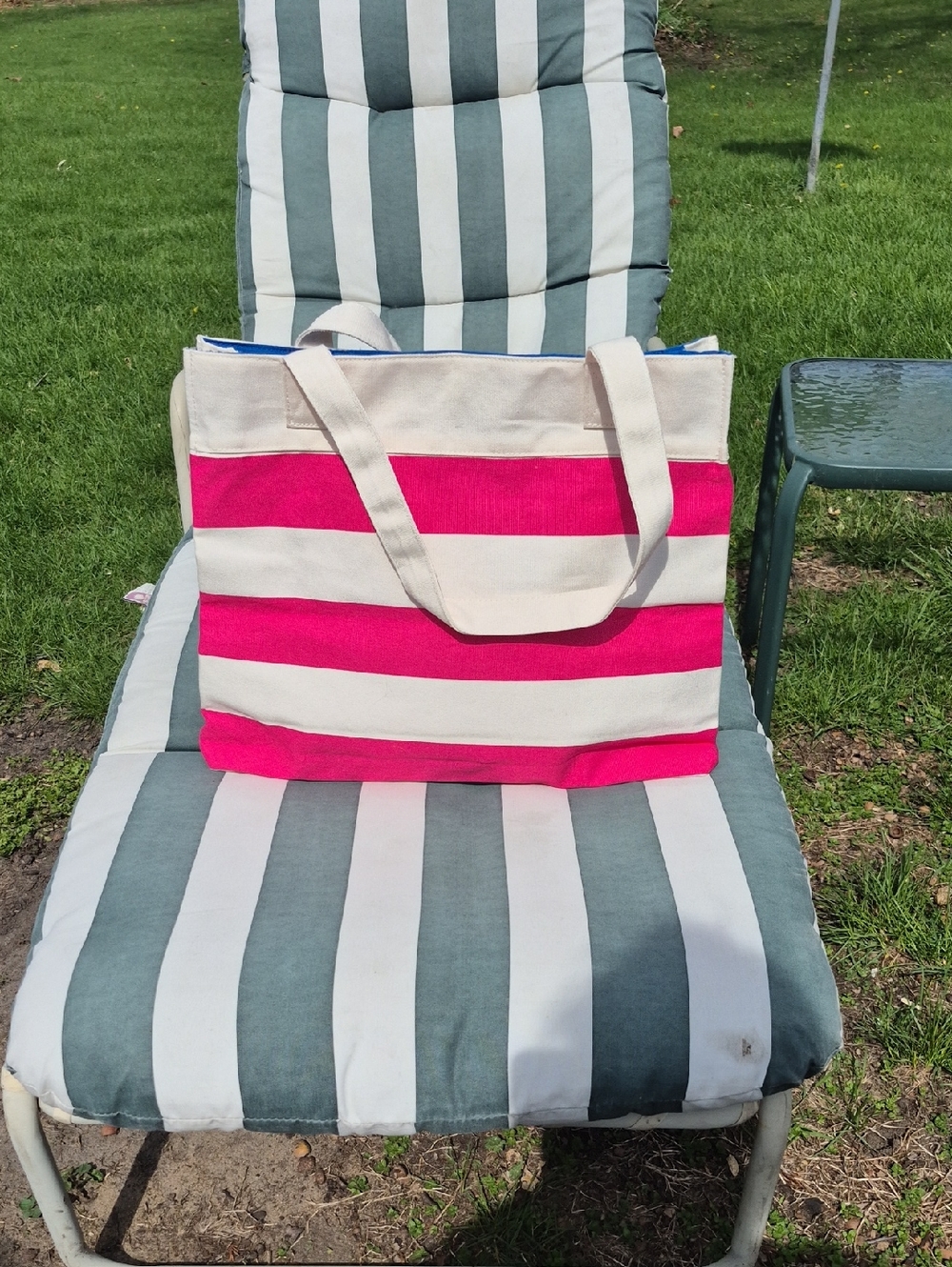 Vintage Lancome Paris Canvas Stripe Tote Bag - Pink and Cream